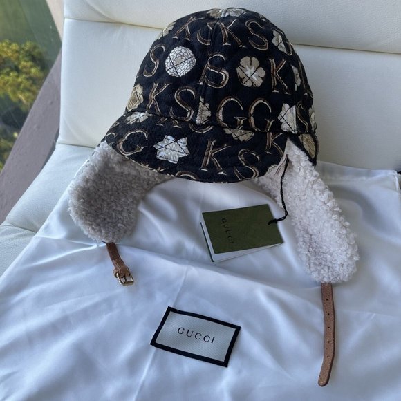NEW GUCCI X KEN SCOTT Canvas Shearling Floral Print Cap Hat Size S Multicolor - Picture 4 of 11